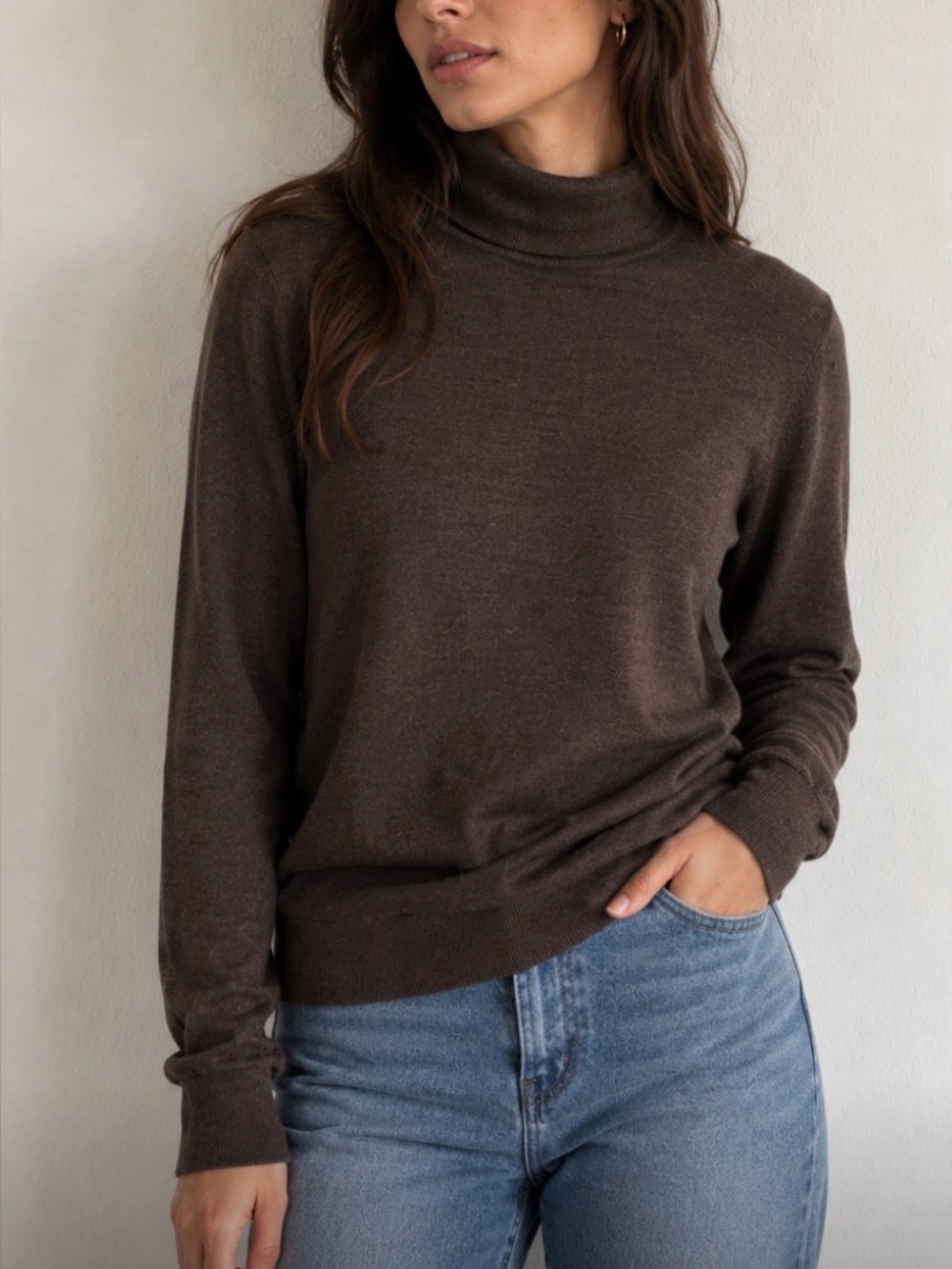 SAND Copenhagen 100% Merino Wool Brown Long Sleeve Turtleneck Sweater Top Sz MED